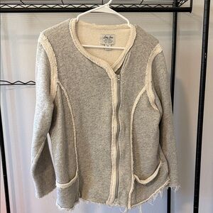 Lucky Brand Heather Gray Cardigan with Ivory Edges